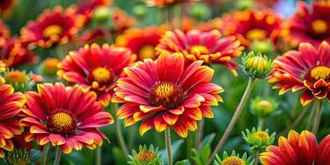 Vibrant red and yellow flowers in full bloom, blooming, bright, colorful, floral, garden, nature, petals, vibrant, summer, spring