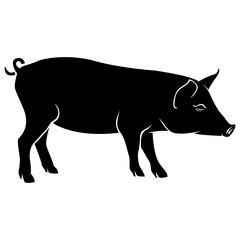Editable EPS format monochrome vector illustration with pig silhouette isolated on white background. Pork or pig or swine or hog side view design, logo, icon, Sign etc.