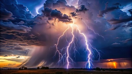 Obraz premium Eerie glow of lightning storm illuminating night sky , lightning, storm, electricity, power, energy, elemental