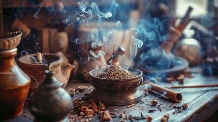 Fototapeta premium Traditional Herbs Smoking in Antique Bowl