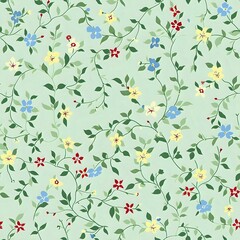 Vintage Scandinavian Style Floral Repeat Pattern with Small Five-Petal Flowers