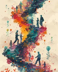 Produce a visually striking side view design capturing the transformative power of global vaccination initiatives on public health Integrate elements like healthcare workers in action, DNA strands, an