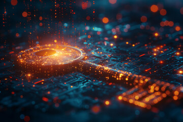 Abstract cyber security concept with key and binary code.  