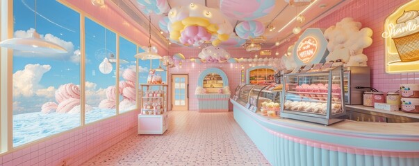 A summer-themed ice cream shop