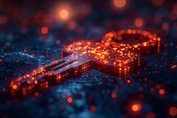 Abstract cyber security concept with key and binary code.  