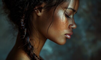 Woman with a braid, looking serene