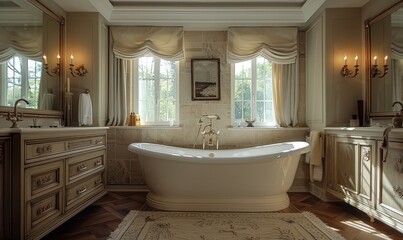 Elegant bathroom with a blank canvas above the sink