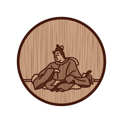 木彫り風円形シンプル百人一首　参議篁