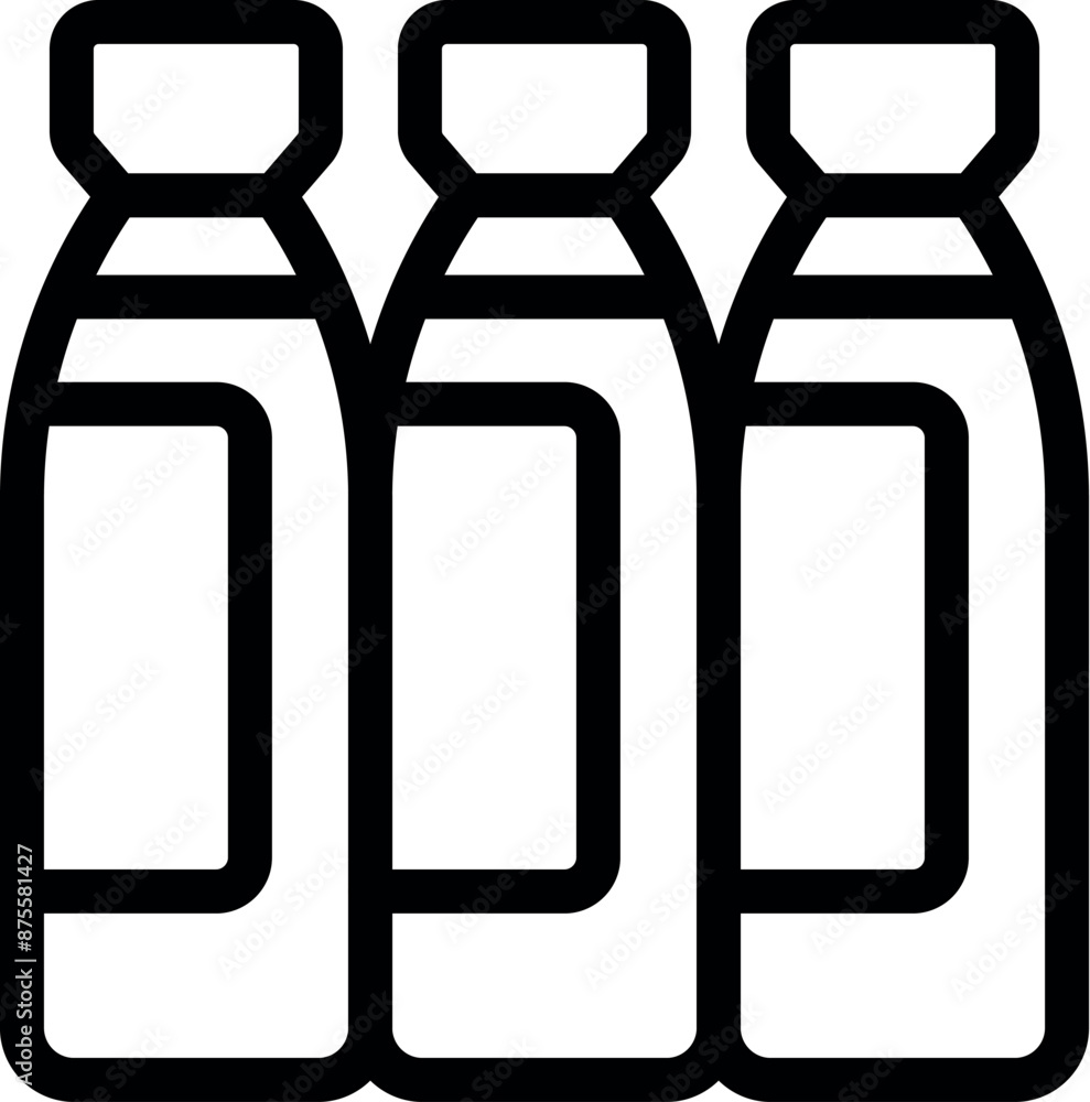Poster simple design of three identical bottles with blank labels, ideal for showcasing a new product line 