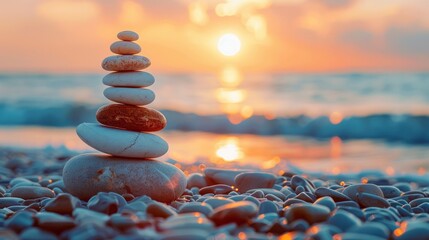 Obraz premium Zen Stones at Sunset Beach