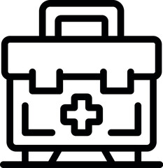 First aid kit standing on the floor is ready for providing first medical aid in case of emergency