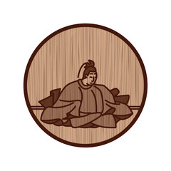 木彫り風円形シンプル百人一首　光孝天皇