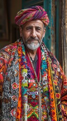 Obraz premium Middle-aged Egyptian man with a colorful outfit