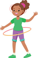 Happy Little Girl Playing with Hula Hoop Cartoon Illustration