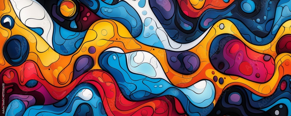 Poster colorful abstract blobs with bold outlines