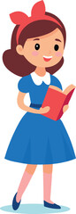 Fototapeta premium Smiling Girl Reading Book in Blue Dress