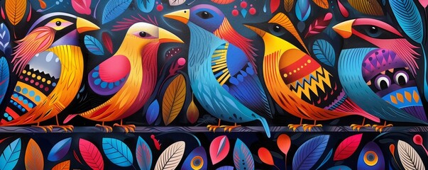 Fototapeta premium Brightly colored, stylized birds