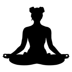 Black silhouette of a girl in the lotus position. Yoga