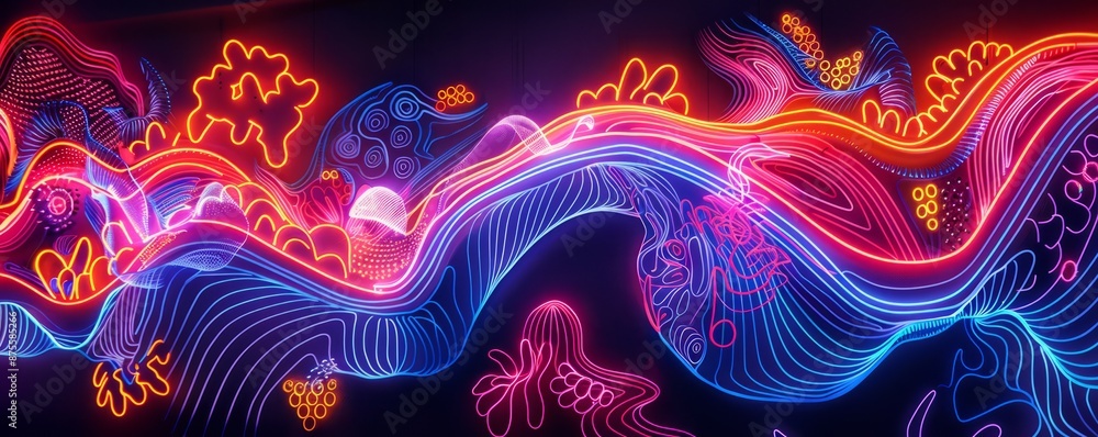 Poster neon outlines of abstract forms