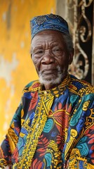 Naklejka premium Elderly Nigerian man with traditional clothing