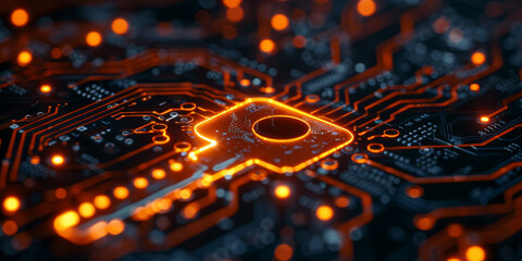 Fototapeta premium Key icon on digital circuit board background. Digital security and data protection concept. 