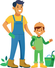 Father And Son Gardening Together With Tools And Plants