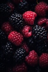 a close up view of raspberries and blackberries