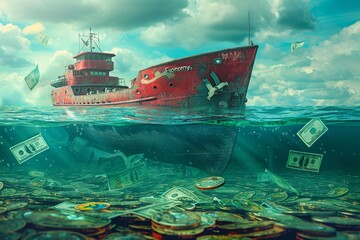 The Shipwrecked Economy: A Rusty Vessel Sinking into a Sea of Currency