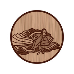 木彫り風円形シンプル百人一首　伊勢