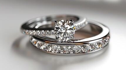 Wedding ring set with white background isolated