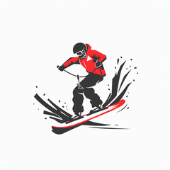 Vector illustration of a snowboarder in action wearing red jacket and goggles, capturing dynamic motion on the slopes.