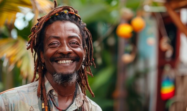 Jamaican man with dreadlocks and a broad smile