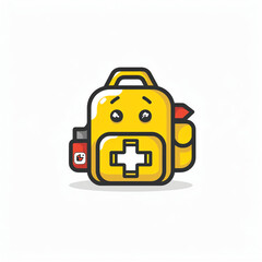 Vector illustration of a yellow first aid backpack with medical supplies. Perfect for emergency, healthcare, and educational materials.