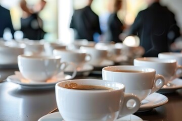 Coffee Cups on Table at Business Meeting