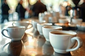 Coffee Cups on Table at Business Meeting