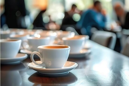 Coffee Cups on Table at Business Meeting