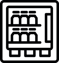 Simple black and white icon of a vending machine filled with snacks and beverages