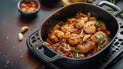 Delicious Shrimp and Tofu Pad Thai in Air Fryer.