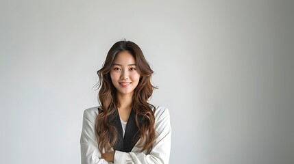 Fototapeta premium korean women business smile with white background isolated for mockup