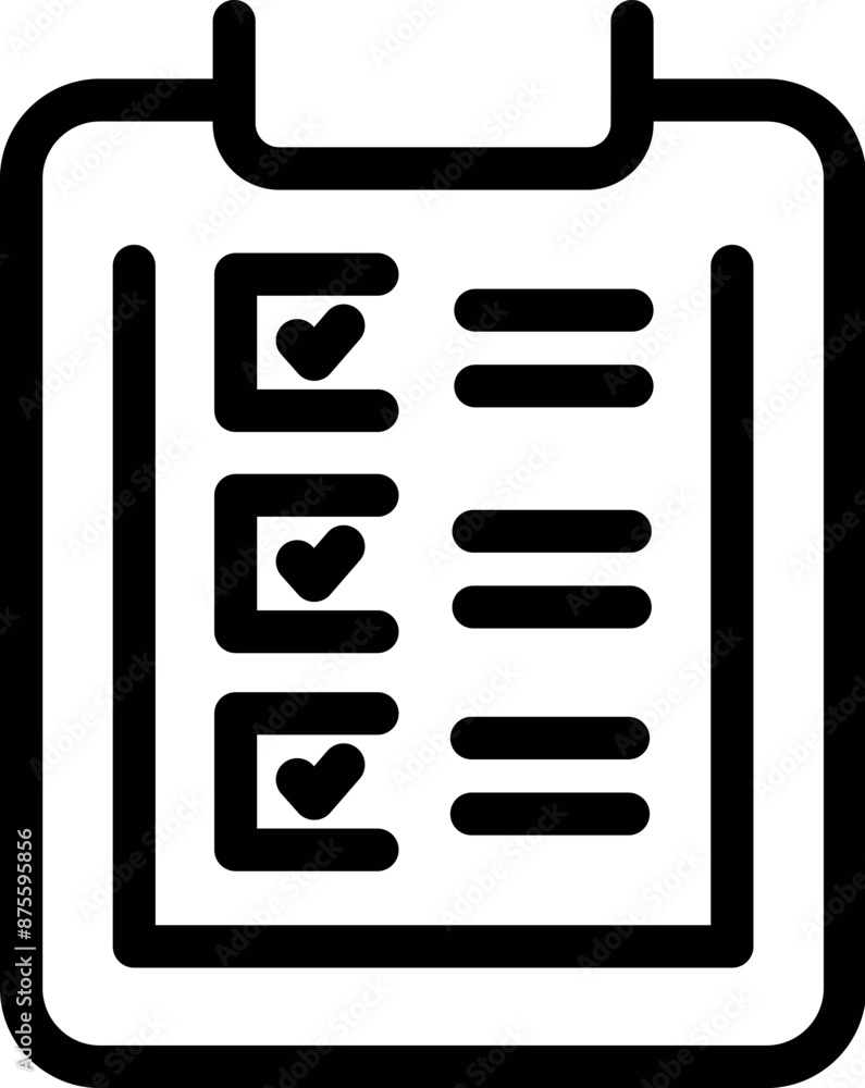 Poster line art icon of a clipboard showing a checklist with all items checked off, symbolizing accomplishm