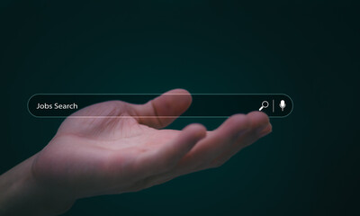 Information data search technology, search optimization, male hand using jobs search, using the search bar function on your website, big data, automatic operation