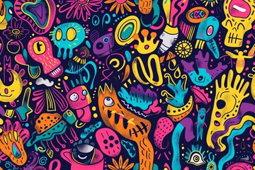Obraz premium Whimsical vector background with colorful doodles and shapes