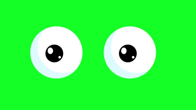 blinking eyes animated icon round eyes blinking and glancing right and left looping green screen 4k