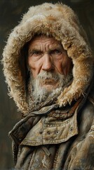 Elderly Russian man with a winter coat