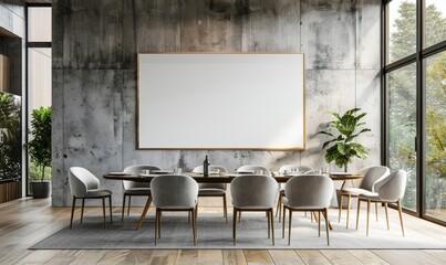 Elegant dining room with a blank canvas on the wall