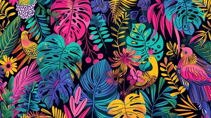 Cartoon doodle jungle with playful illustrations and detailed patterns