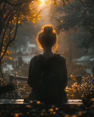 Obraz premium person meditating in the park autumn fall morning