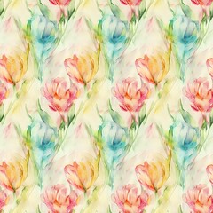 Elegant Floral Tulip Repeat Pattern in Watercolor Style