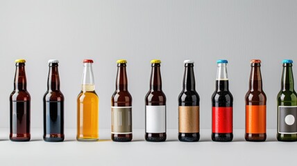 Assortment of different bottled beverages with various labels