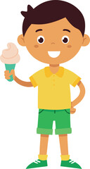 Happy Boy Eating Ice Cream on a Summer Day